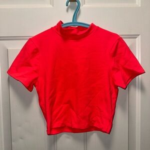 Windsor Coral Pink Mock Neck Crop Top